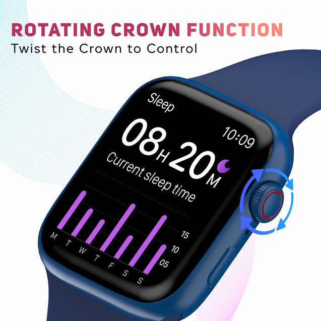 pTron Force X12S 1.85" Square Smartwatch with Bluetooth Calling, Full Touch Display, Functional Crown, Heart Rate Monitor, SpO2, Watch Faces, 5 Days Battery Life, Fitness Trackers & IP68 (Satin Blue)