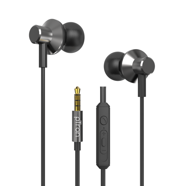 pTron Pride Lite in-Ear Wired in Ear Earphones with in-line Mic, 10mm Driver, Immersive Sound, Metal Buds, Compatible with 3.5mm Aux Port Device & 1.2m Tangle-Free Cable (Gray)
