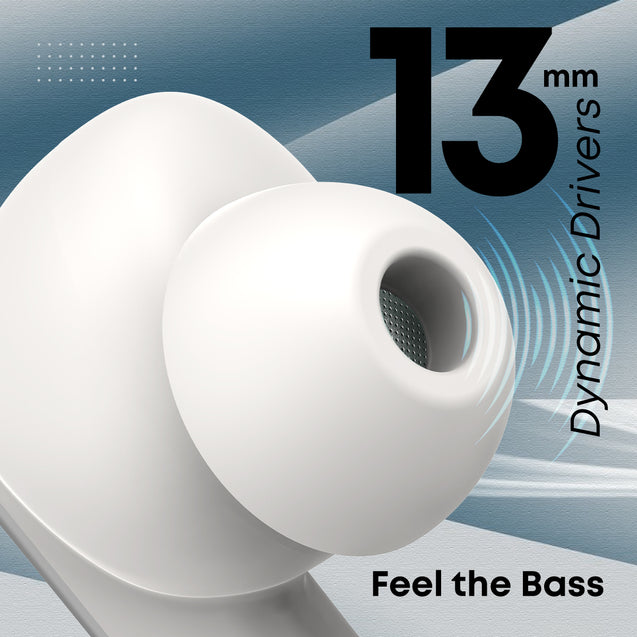pTron Bassbuds Gomax TWS Earbuds, TruTalk AI-ENC Calls, 36Hrs Playtime, 13mm Drivers, in-Ear Bluetooth 5.3 Wireless Headphones, Voice Assistant, Type-C Fast Charging & IPX5 (White)