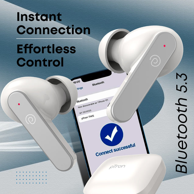 pTron Bassbuds Gomax TWS Earbuds, TruTalk AI-ENC Calls, 36Hrs Playtime, 13mm Drivers, in-Ear Bluetooth 5.3 Wireless Headphones, Voice Assistant, Type-C Fast Charging & IPX5 (White)