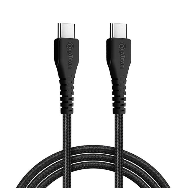 pTron Solero Braid 60W Type C Fast Charging Cable 1m for Samsung, OnePlus, Oppo, Vivo, Xiaomi, Realme, IQOO & Other Devices - Unbreakable Nylon Braid, 480Mbps Sync Speed (Black)