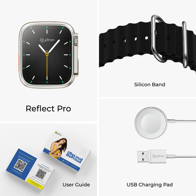 pTron Reflect Pro 1.85" Full Touch Display Smartwatch, Bluetooth Calling, 600 NITS, Digital Crown, Metal Frame, 100+ Watch Faces, HR, SpO2, Voice Assist, 5 Days Battery Life & IP68 (Sterling Silver)