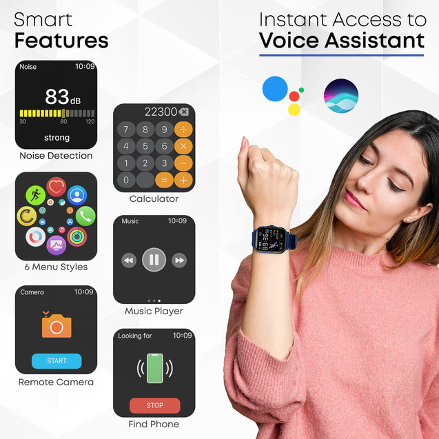 pTron Reflect Callz 1.85" Full Touch Display Smartwatch, Bluetooth Calling, 600 NITS, Functional Crown, 100+ Watch Faces, HR, SpO2, Sports Mode, 5 Days Battery Life & IP68 Waterproof (Satin Blue)