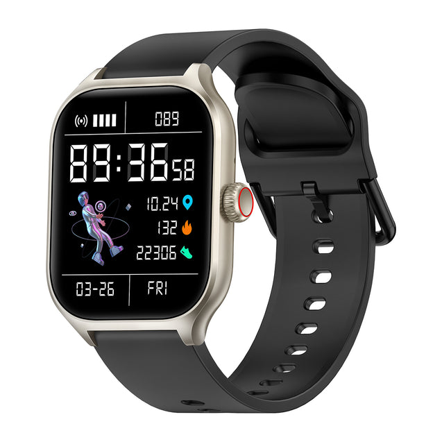 pTron Reflect MaxPro 2.01" Square Dial Smartwatch, Full Touch Display, Bluetooth Calling, Functional Crown, 600 NITS, 100+ Watch Faces, HR, SpO2, 5 Days Battery Life & IP68 Waterproof (Champagne Gold)