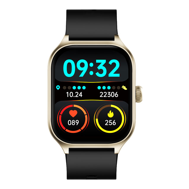 pTron Reflect MaxPro 2.01" Square Dial Smartwatch, Full Touch Display, Bluetooth Calling, Functional Crown, 600 NITS, 100+ Watch Faces, HR, SpO2, 5 Days Battery Life & IP68 Waterproof (Champagne Gold)