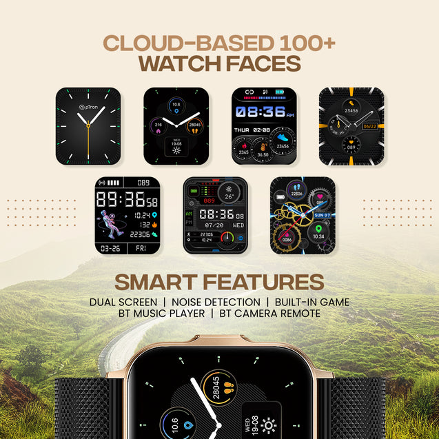 pTron Reflect Classic 2.01" Square Dial Smartwatch, Bluetooth Calling, Full Touch Display, 600 NITS, Metal Frame, 100+ Watch Faces, HR, SpO2, Voice Assist, 5 Days Battery Life & IP68 (Champagne Gold)