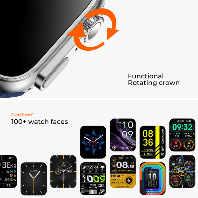 pTron Reflect Pro 1.85" Full Touch Display Smartwatch, Bluetooth Calling, 600 NITS, Digital Crown, Metal Frame, 100+ Watch Faces, HR, SpO2, Voice Assist, 5 Days Battery Life & IP68 (Satin Blue)