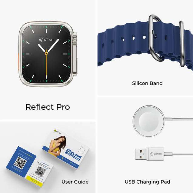 pTron Reflect Pro 1.85" Full Touch Display Smartwatch, Bluetooth Calling, 600 NITS, Digital Crown, Metal Frame, 100+ Watch Faces, HR, SpO2, Voice Assist, 5 Days Battery Life & IP68 (Satin Blue)