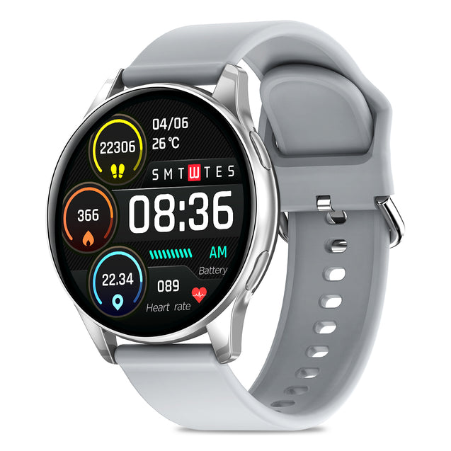 pTron Reflect Flash 1.32" Round Dial Smartwatch, Bluetooth Calling, Full Touch Display, 600 NITS, Metal Frame, 100+ Watch Faces, Heart-Rate, SpO2, IP68, Voice Assist & 5 Days Battery Life (Sterling Silver)