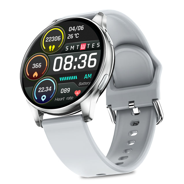 pTron Reflect Flash 1.32" Round Dial Smartwatch, Bluetooth Calling, Full Touch Display, 600 NITS, Metal Frame, 100+ Watch Faces, Heart-Rate, SpO2, IP68, Voice Assist & 5 Days Battery Life (Sterling Silver)