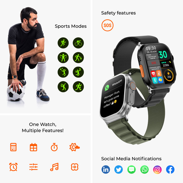 pTron Reflect Pro Plus 2.01 inch Smartwatch, Full Touch Display, Bluetooth Calling, 650 NITS, Digital Crown, Metal Frame, 100+ Watch Faces, HR, SpO2, Voice Assistant & 5 Days Battery Life (Jet Black)