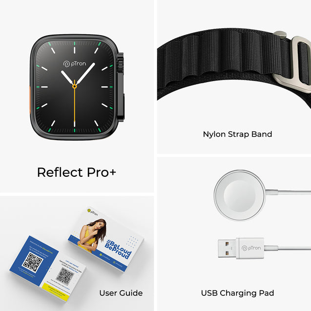 pTron Reflect Pro Plus 2.01 inch Smartwatch, Full Touch Display, Bluetooth Calling, 650 NITS, Digital Crown, Metal Frame, 100+ Watch Faces, HR, SpO2, Voice Assistant & 5 Days Battery Life (Jet Black)