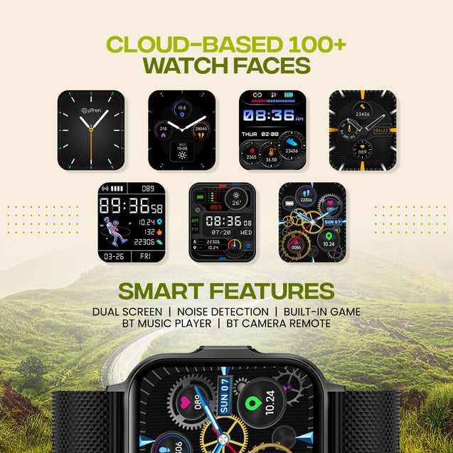 pTron Reflect Classic 2.01" Square Dial Smartwatch, Bluetooth Calling, Full Touch Display, 600 NITS, Metal Frame, 100+ Watch Faces, HR, SpO2, Voice Assist, 5 Days Battery Life & IP68 (Satin Black)
