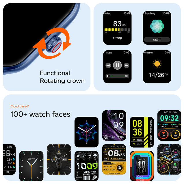 pTron Reflect MaxPro 2.01" Square Dial Smartwatch, Full Touch Display, Bluetooth Calling, Functional Crown, 600 NITS, 100+ Watch Faces, HR, SpO2, 5 Days Battery Life & IP68 Waterproof (Satin Blue)
