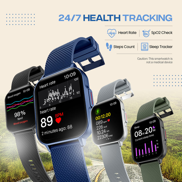 pTron Reflect Classic 2.01" Square Dial Smartwatch, Bluetooth Calling, Full Touch Display, 600 NITS, Metal Frame, 100+ Watch Faces, HR, SpO2, Voice Assist, 5 Days Battery Life & IP68 (Satin Blue)
