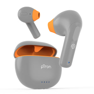 pTron Bassbuds NX in Ear TWS Earbuds, TruTalk AI-ENC Calls, 32Hrs Playtime, 13mm Drivers, Bluetooth 5.3 Wireless Headphone, Voice Assistant, Type-C Fast Charging & IPX5 Water Resistant (Grey)
