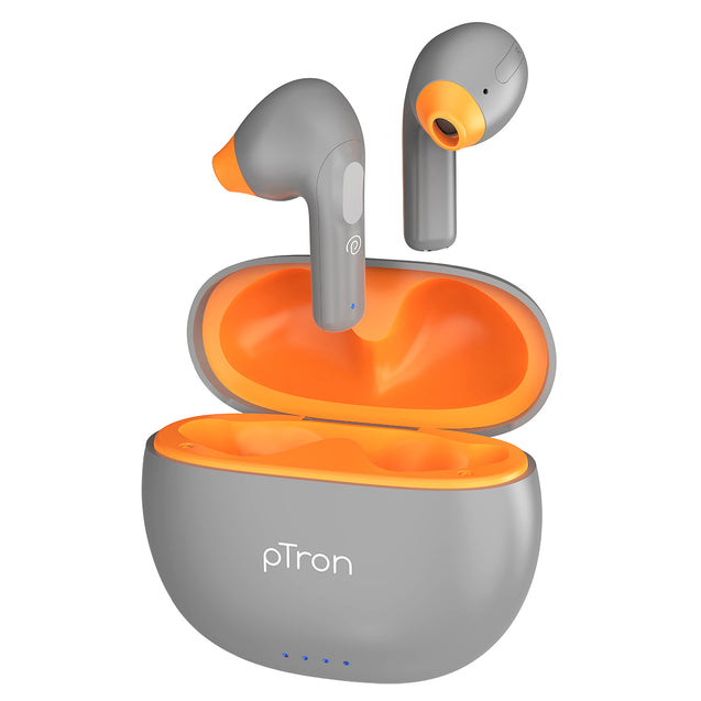 pTron Bassbuds NX in Ear TWS Earbuds, TruTalk AI-ENC Calls, 32Hrs Playtime, 13mm Drivers, Bluetooth 5.3 Wireless Headphone, Voice Assistant, Type-C Fast Charging & IPX5 Water Resistant (Grey)