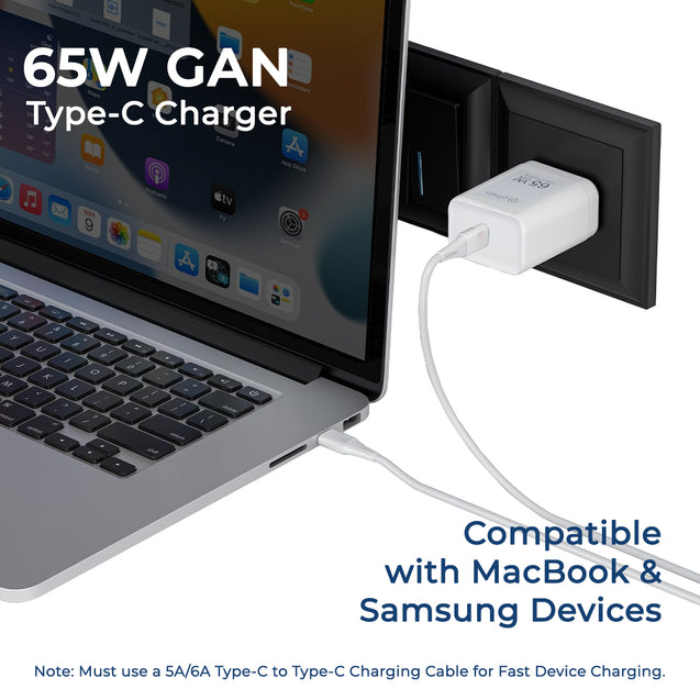 pTron 65W Gan USB Type C Charger for MacBook Pro/Air, Dell Xps, iPhone 15 Pro Max/14/13, iPad Pro, Galaxy S23, Pixel 8/7 and More Volta FC23 (White)