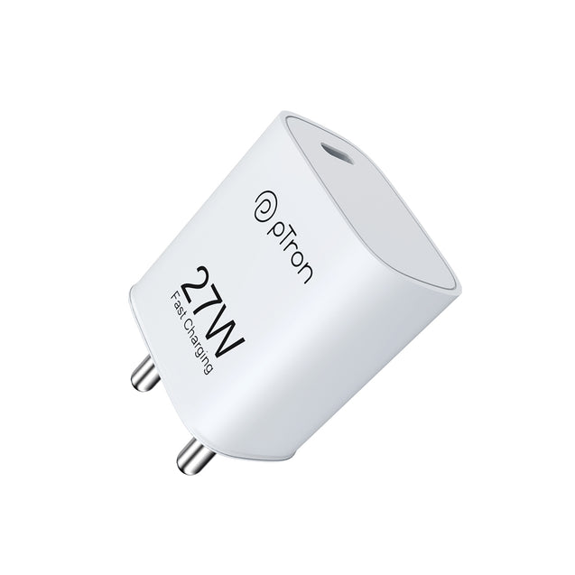 pTron Volta FC20 27W Type-C PD Fast Charging Charger, Compatible for iPhone 14/13/12/11/X/8 & Other Type C Enabled Devices, Single Port, Power Delivery Compatible Adapter & BIS Certified (White)