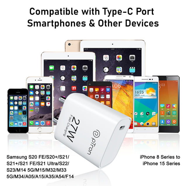 pTron Volta FC20 27W Type-C PD Fast Charging Charger, Compatible for iPhone 14/13/12/11/X/8 & Other Type C Enabled Devices, Single Port, Power Delivery Compatible Adapter & BIS Certified (White)