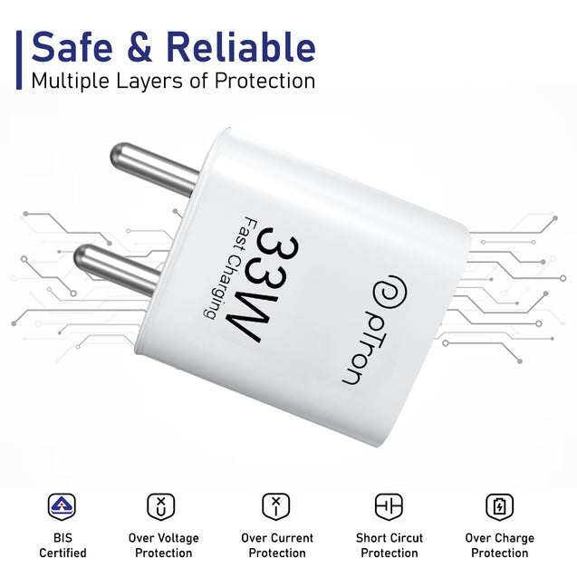 pTron 33W Dual Port Gan USB Type A Charger, Compatible with Samsung Superfast, Mi Soniccharge, Motorola Turbo Charger & MacBook Air, Volta FC21 (White)