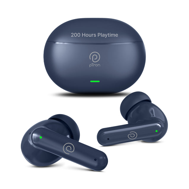 pTron Zenbuds Evo X1 Max in-Ear TWS Earbuds, 200 Hours Playtime, Emergency Power Bank, Quad Mic ENC Calls,13mm Driver, 40ms Low Latency,BT5.3 Wireless Headphone,Type C Fast Charging (Blue)