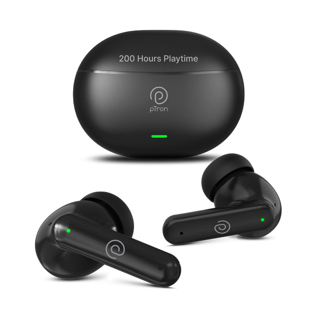 pTron Zenbuds Evo X1 Max in-Ear TWS Earbuds, 200 Hours Playtime, Emergency Power Bank, Quad Mic ENC Calls, 13mm Driver, 40ms Low Latency, BT5.3 Wireless Headphone, Type C Fast Charging (Black)