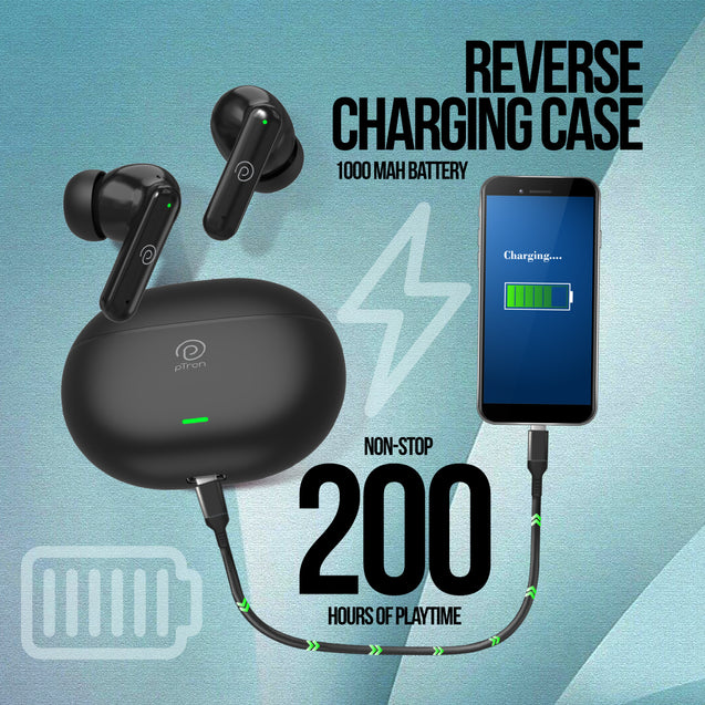 pTron Zenbuds Evo X1 Max in-Ear TWS Earbuds, 200 Hours Playtime, Emergency Power Bank, Quad Mic ENC Calls, 13mm Driver, 40ms Low Latency, BT5.3 Wireless Headphone, Type C Fast Charging (Black)