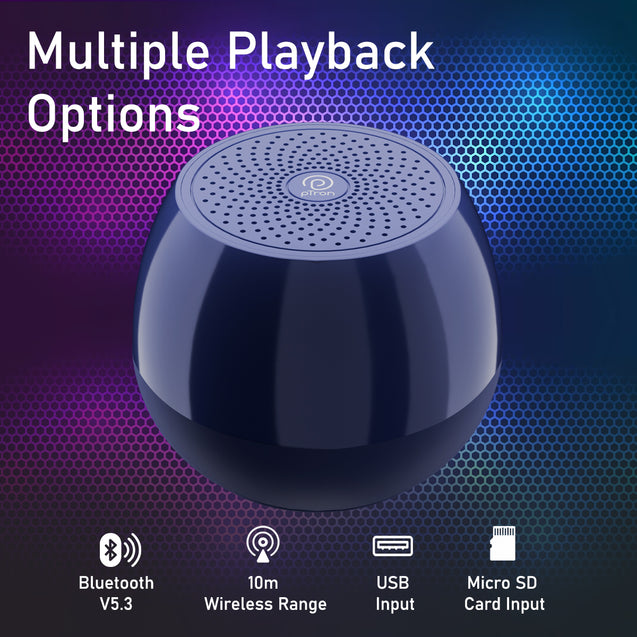 pTron Musicbot Pop Mini 8W Wireless Speaker, Immersive Sound, 52mm Driver, 8H Playtime, Bluetooth V5.3, MicroSD Card & USB Playback, TWS Pairing Feature, Integrated Music Control (Blue)