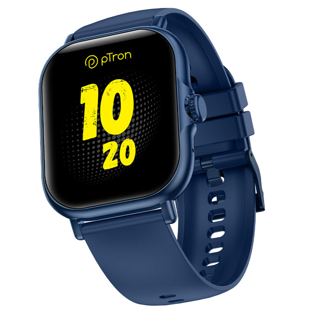 pTron Reflect Callz 2.01" Smartwatch with Bluetooth Calling, Full Touch Square Display, 600 NITS, Functional Crown, 100+ Watch Faces, HR, SpO2, 5 Days Battery Life & IP68 (Blue)