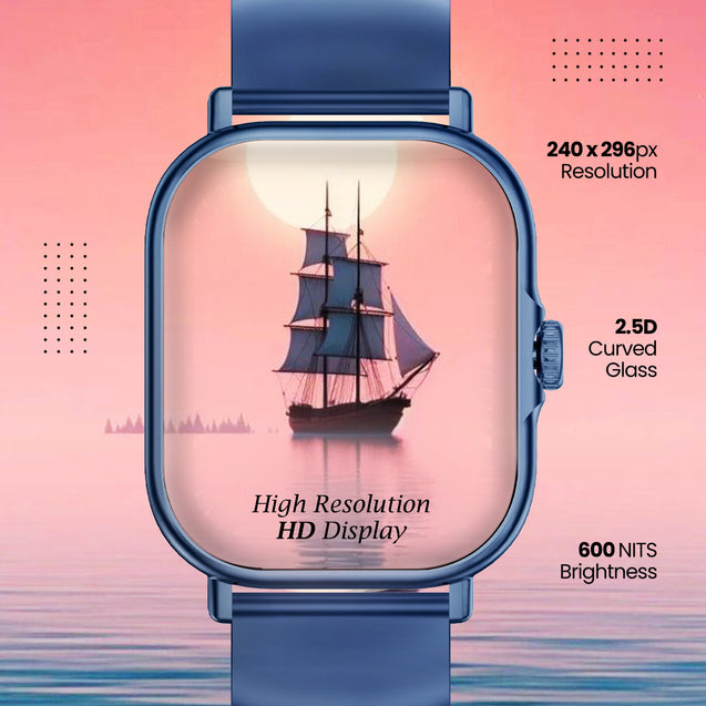 pTron Reflect Callz 2.01" Smartwatch with Bluetooth Calling, Full Touch Square Display, 600 NITS, Functional Crown, 100+ Watch Faces, HR, SpO2, 5 Days Battery Life & IP68 (Blue)