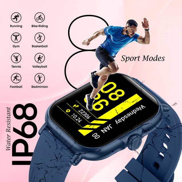 pTron Reflect Callz 2.01" Smartwatch with Bluetooth Calling, Full Touch Square Display, 600 NITS, Functional Crown, 100+ Watch Faces, HR, SpO2, 5 Days Battery Life & IP68 (Blue)