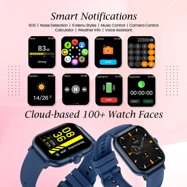 pTron Reflect Callz 2.01" Smartwatch with Bluetooth Calling, Full Touch Square Display, 600 NITS, Functional Crown, 100+ Watch Faces, HR, SpO2, 5 Days Battery Life & IP68 (Blue)