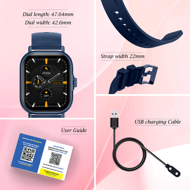 pTron Reflect Callz 2.01" Smartwatch with Bluetooth Calling, Full Touch Square Display, 600 NITS, Functional Crown, 100+ Watch Faces, HR, SpO2, 5 Days Battery Life & IP68 (Blue)