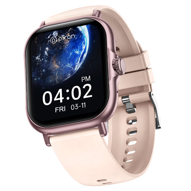 pTron Reflect Callz 2.01" Smartwatch with Bluetooth Calling, Full Touch Square Display, 600 NITS, Functional Crown, 100+ Watch Faces, HR, SpO2, 5 Days Battery Life & IP68 (Pink)