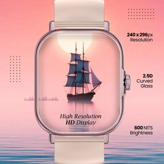 pTron Reflect Callz 2.01" Smartwatch with Bluetooth Calling, Full Touch Square Display, 600 NITS, Functional Crown, 100+ Watch Faces, HR, SpO2, 5 Days Battery Life & IP68 (Pink)