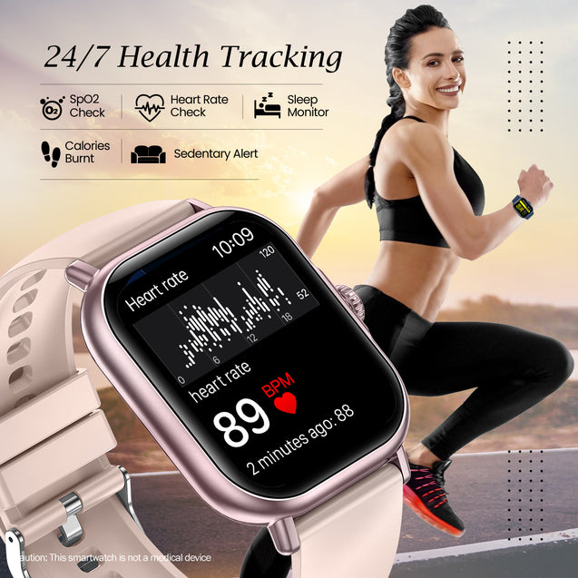 pTron Reflect Callz 2.01" Smartwatch with Bluetooth Calling, Full Touch Square Display, 600 NITS, Functional Crown, 100+ Watch Faces, HR, SpO2, 5 Days Battery Life & IP68 (Pink)