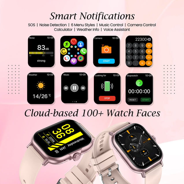 pTron Reflect Callz 2.01" Smartwatch with Bluetooth Calling, Full Touch Square Display, 600 NITS, Functional Crown, 100+ Watch Faces, HR, SpO2, 5 Days Battery Life & IP68 (Pink)