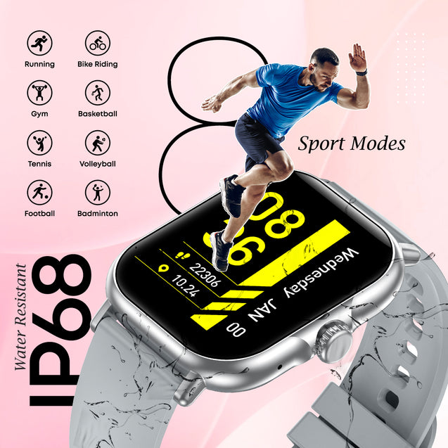 pTron Reflect Callz 2.01" Smartwatch with Bluetooth Calling, Full Touch Square Display, 600 NITS, Functional Crown, 100+ Watch Faces, HR, SpO2, 5 Days Battery Life & IP68 (Silver & Grey)