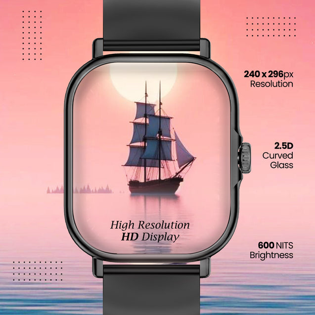 pTron Reflect Callz 2.01" Smartwatch with Bluetooth Calling, Full Touch Square Display, 600 NITS, Functional Crown, 100+ Watch Faces, HR, SpO2, 5 Days Battery Life & IP68 (Black)