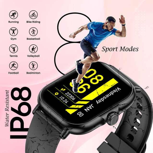 pTron Reflect Callz 2.01" Smartwatch with Bluetooth Calling, Full Touch Square Display, 600 NITS, Functional Crown, 100+ Watch Faces, HR, SpO2, 5 Days Battery Life & IP68 (Black)