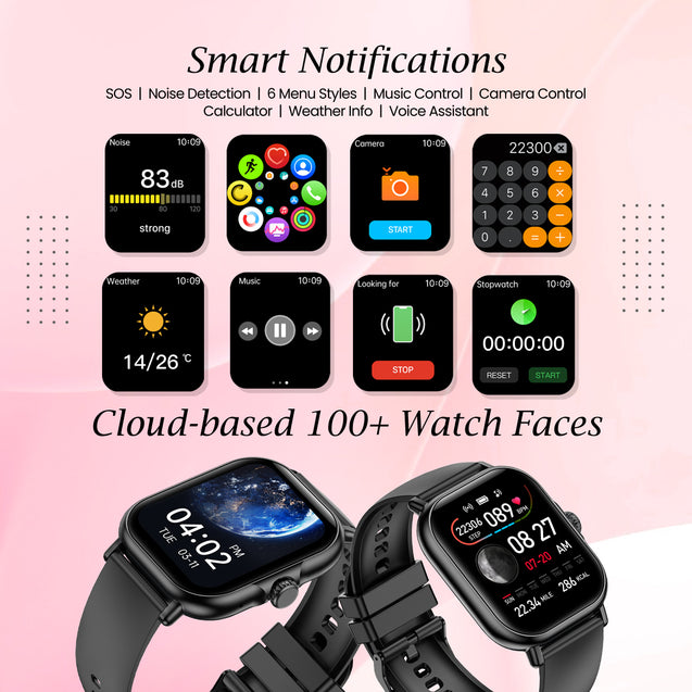 pTron Reflect Callz 2.01" Smartwatch with Bluetooth Calling, Full Touch Square Display, 600 NITS, Functional Crown, 100+ Watch Faces, HR, SpO2, 5 Days Battery Life & IP68 (Black)