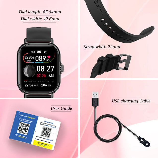 pTron Reflect Callz 2.01" Smartwatch with Bluetooth Calling, Full Touch Square Display, 600 NITS, Functional Crown, 100+ Watch Faces, HR, SpO2, 5 Days Battery Life & IP68 (Black)