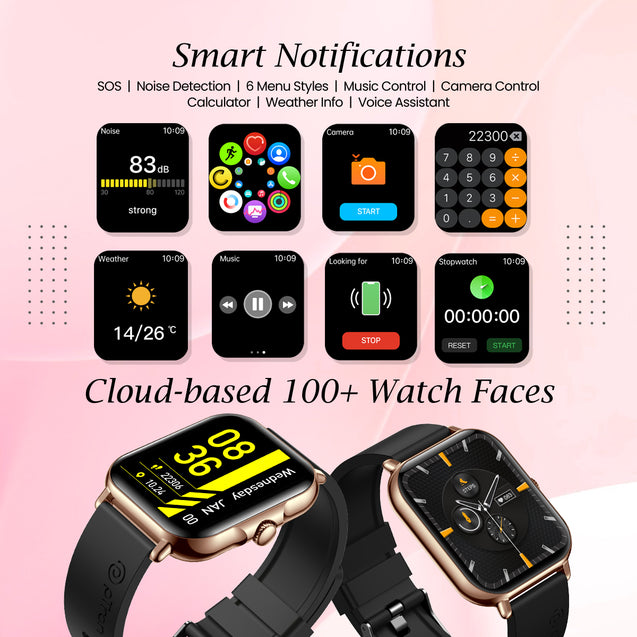 pTron Reflect Callz 2.01" Smartwatch with Bluetooth Calling, Full Touch Square Display, 600 NITS, Functional Crown, 100+ Watch Faces, HR, SpO2, 5 Days Battery Life & IP68 (Gold & Black)