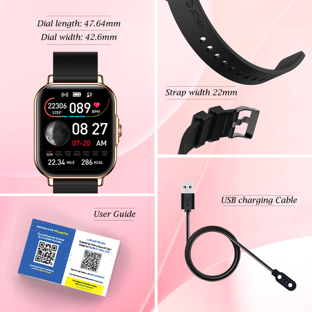 pTron Reflect Callz 2.01" Smartwatch with Bluetooth Calling, Full Touch Square Display, 600 NITS, Functional Crown, 100+ Watch Faces, HR, SpO2, 5 Days Battery Life & IP68 (Gold & Black)