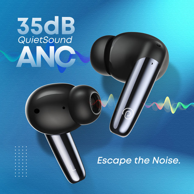 pTron Zenbuds Ultima ANC Earbuds, 35Db Quietsound ANC, 4 Quadpro Mics with Trutalk ENC Calls, 4D Panaromic Audio, Transparency Mode,50Hrs Playtime,in Ear BT 5.3 Wireless Headphones & IPX5(Pearl Black)