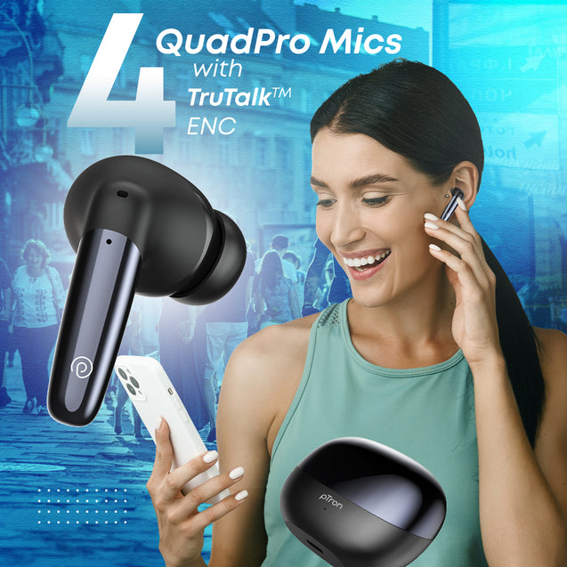pTron Zenbuds Ultima ANC Earbuds, 35Db Quietsound ANC, 4 Quadpro Mics with Trutalk ENC Calls, 4D Panaromic Audio, Transparency Mode,50Hrs Playtime,in Ear BT 5.3 Wireless Headphones & IPX5(Pearl Black)
