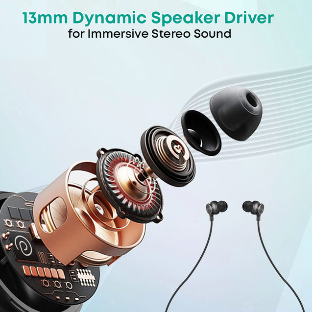 pTron InTunes Classic Bluetooth 5.2 Wireless in-Ear Headphones with Mic, 24H Playback, 13mm Driver, Fast Charging Type-C Neckband, Dual Pairing, Voice Assist & IPX4 Water Resistant (Jet Black & Green)