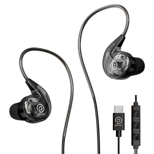 pTron Boom Play X2 In-Ear Type C Wired Headphones with Mic, Ear-Hook Design, 13mm Drivers for Immersive Audio, 1.2m Fish Scale Style Tangle-free Cable, In-line Controls & Wide Compatibility (Black)