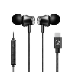 pTron Boom Play In-Ear Type C Wired Headphones with Mic, 10mm Drivers for Immersive Audio, 1.2m Fish Scale Style Tangle-free Cable, In-line Controls, Metal Buds, Snug-fit & Wide Compatibility (Black)